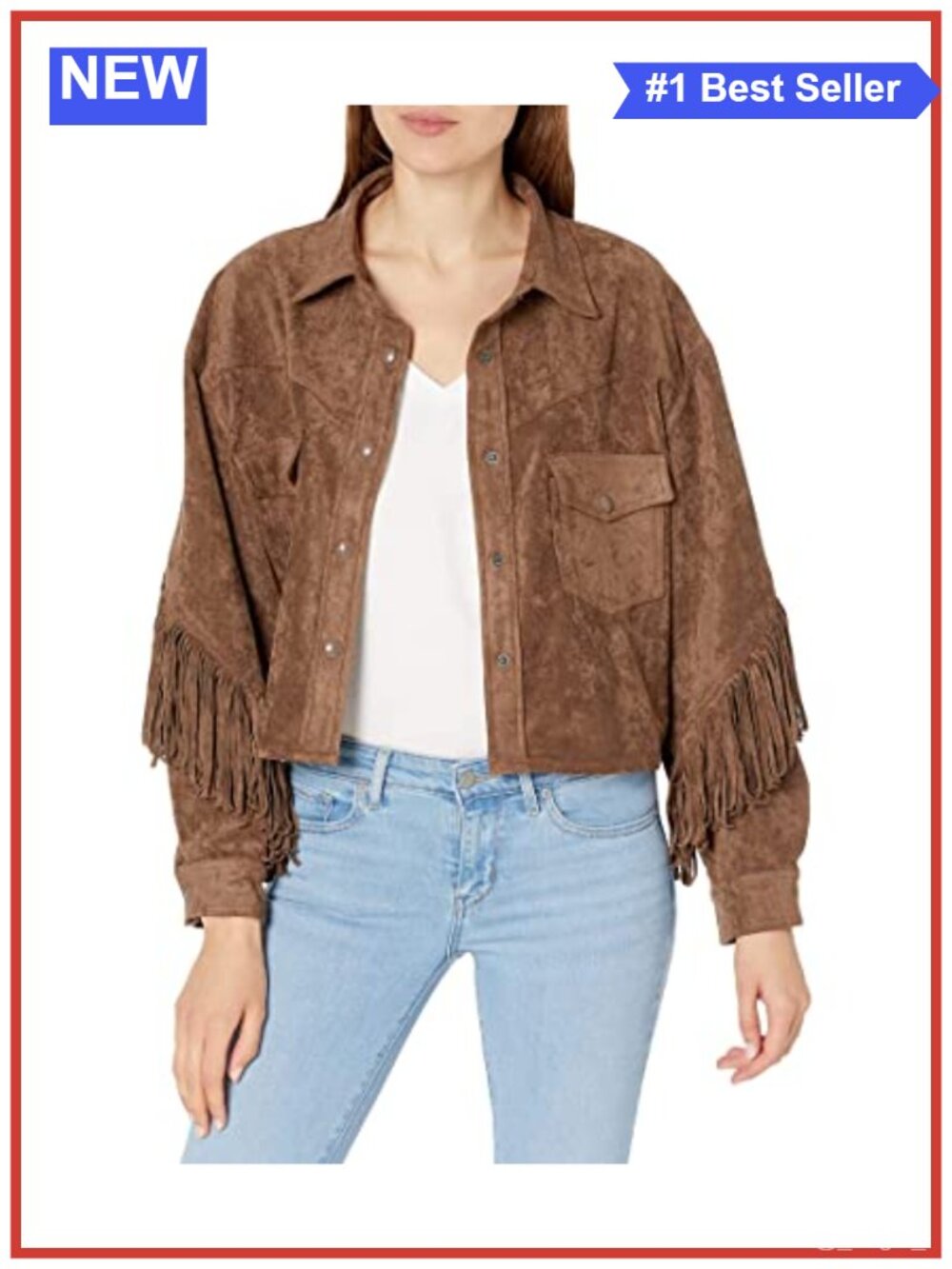 Faux Suede Fringe Jacket Snap Front Shirt Jacket